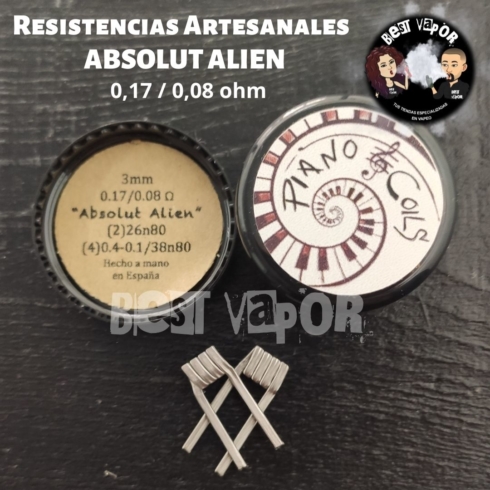 Resistencias artesanales Absolut Alien (0,17-0,08 ohm) de Piano Coil en Best Vapor