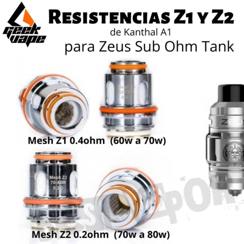 Resistencias Z1 y Z2 Zeus Sub Ohm Tank - GeekVape en Best Vapor