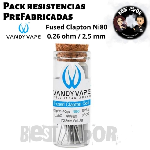 Pack resistencias PreFabricadas 0,26 ohm 2,5 mm de Vandy Vape en Best Vapor