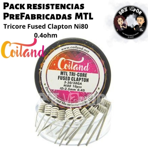 Resistencias Prefabricadas MTL Tricore Fused Clapton Ni80 0.4ohm de Coiland en Best Vapor