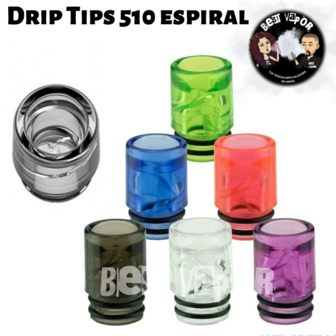 Drip Tip Boquilla para vaper 510 espiral colores transparentes en Best Vapor