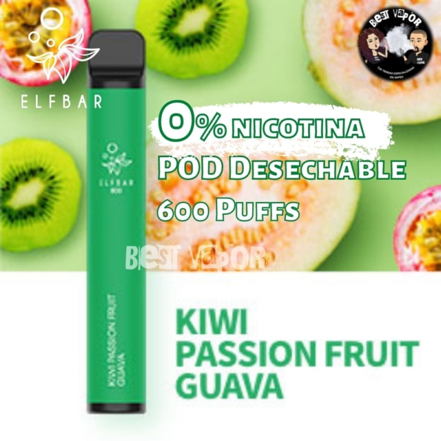 POD Desechable 600 inhalaciones -Kiwi, fruta de la pasión y guayaba- SIN NICOTINA en Best Vapor