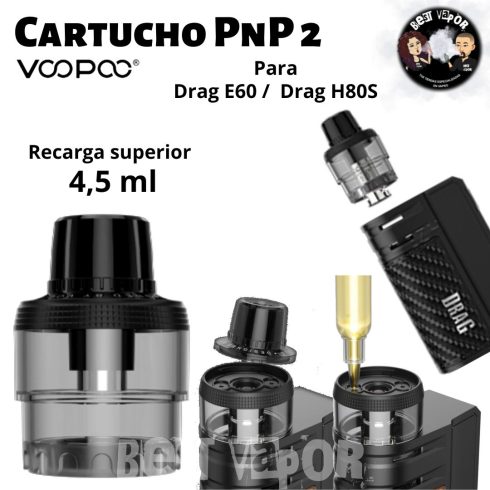 Cartucho repuesto PnP 2 Pod 4,5 ml para Drag E60 - H80s en Best Vapor