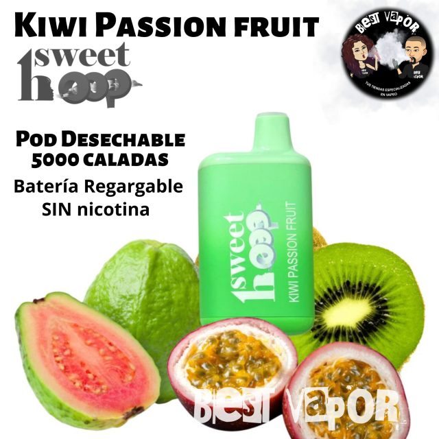 HOOP Kiwi Passion Fruit pod desechable sin nicotina 5000 caladas de Sweet Hoop en Best Vapor