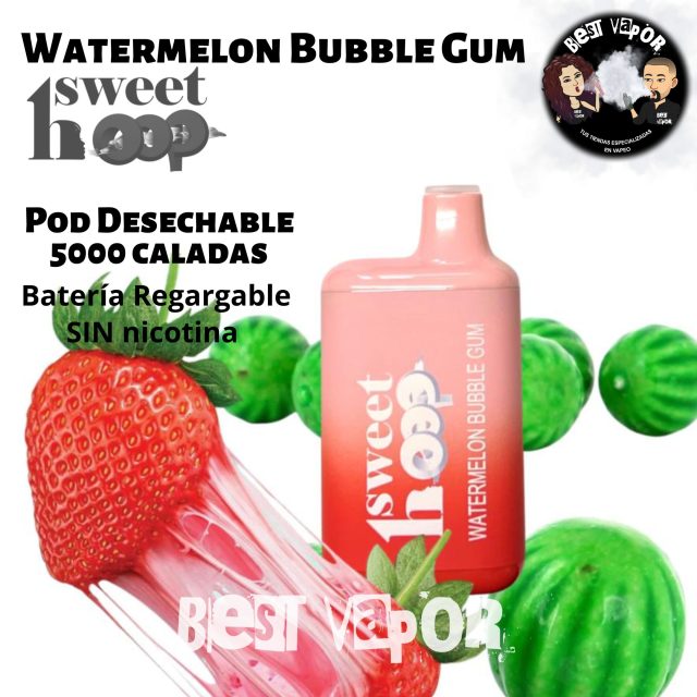 HOOP Watermelon Bubble Gum pod desechable sin nicotina 5000 caladas de Sweet Hoop en Best Vapor